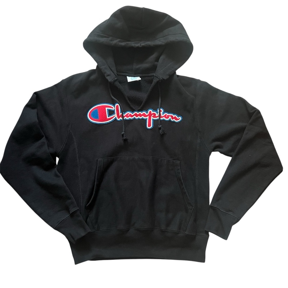 Champion Reverse Weave Hoodie Sweatshirt BLK SZ S Unisex Logo Streetwear Classic